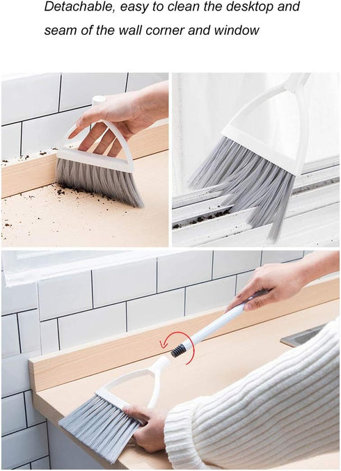Mini Broom and Dustpan for Home Kitchen Sweeping, Kids (White+Blue)