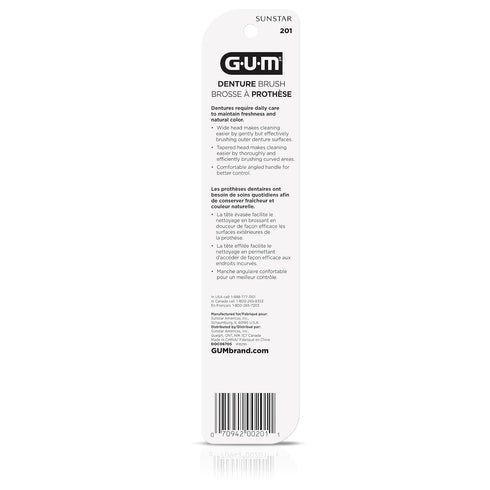 Recommended (Pack 2) GUM Denture Brush - Dual Headed Hard Bristle Toothbrush for Dentures & Acrylic Retainers - Dentist