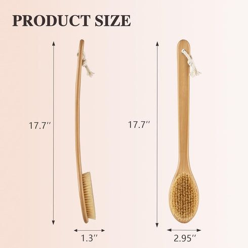 Bamboo Long Handle Back Scrubber Brush - Dry Body Scrubber for Skin, Blood Circulation, Cellulite Treatment
