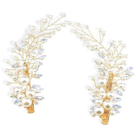 Wedding Pearl Hair Clips (2PCS) - Rhinestone Hair Accessories for Bridal Women in Gold