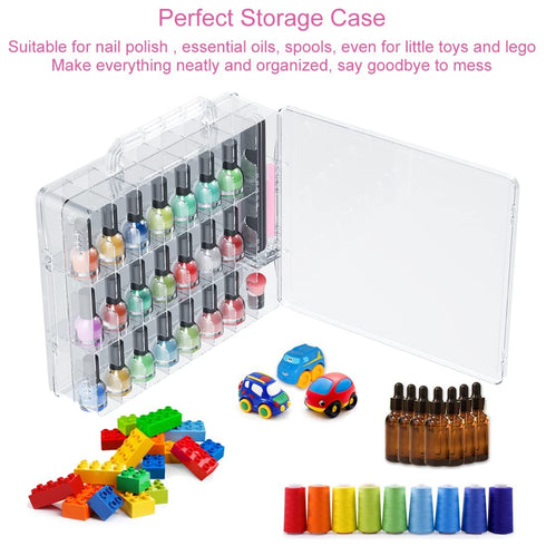 JIASHENG Two Nail Polish Organizer Case Holders, 48 Bottles Storage Box with Adjustable Space Divider
