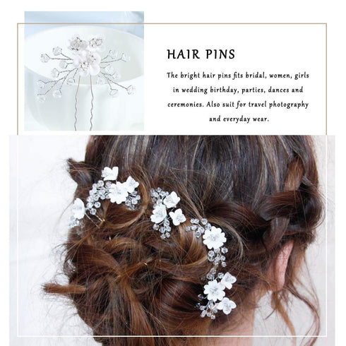Yean Silver Bride Wedding Hair Pins with Flower and Rhinestone Hair Accessories for Women (Pack of 5)