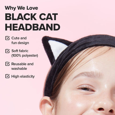 I DEW CARE Face Wash Headband - Black Cat | Adorable Design for Washing & Cleansing, Quick Dry