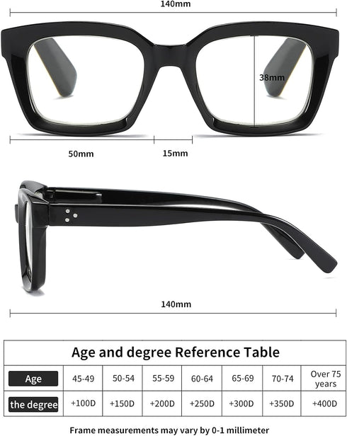 3 Pack Oversize Square Design Reading Glasses for Women, Blue Light Blocking Reader (Black & Leopard & Transparent,