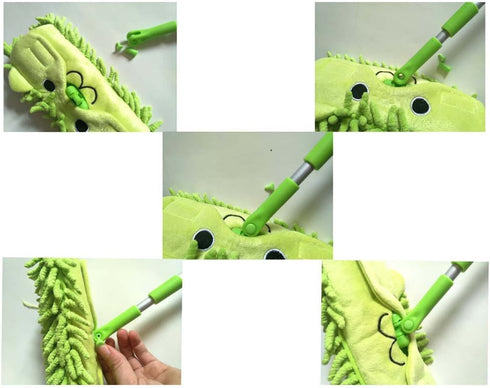 Mini Microfiber Chenille Cartoon Flat Dust Mop for Children, Detachable, 360 Degree Rotation
