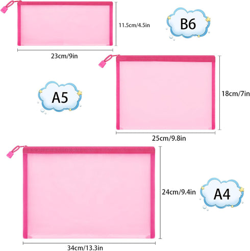 12 Pieces Zipper Nylon Mesh Pouch, Assorted Sizes Makeup Bags for Cosmetic, School Supplies, Travel