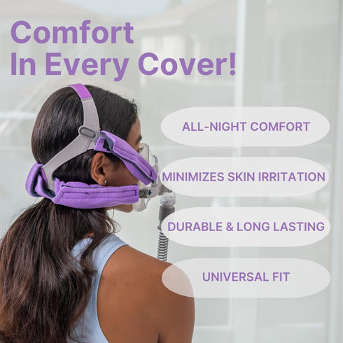 Snugell CPAP Headgear Strap Covers & Neck Pad Cushion (Purple) - Ultra-Soft Fleece Mask Cushion for Comfort & Skin