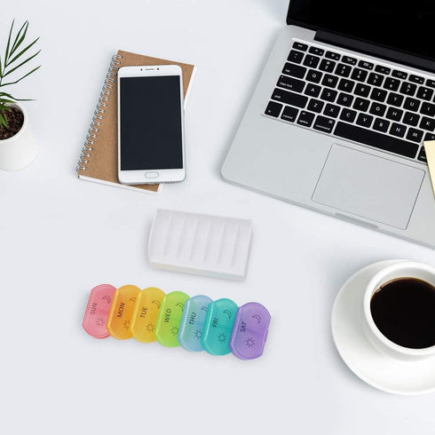 HRX Package Little Daily Pill Box Case AM PM for 7 Days, Cute Drug Organizer Container for Small Pocket Purse Pills