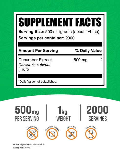 BulkSupplements.com Cucumber Extract Powder - Hydration Supplements - Cucumber Supplements (1 Kilogram - 2.2 lbs)