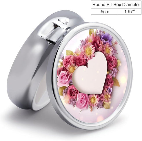 JEKYQ 3 Pillbox Pill Box Pill Case for Woman Weekly Pill Organizer with Compartments Card Heart Shape Flowers Small