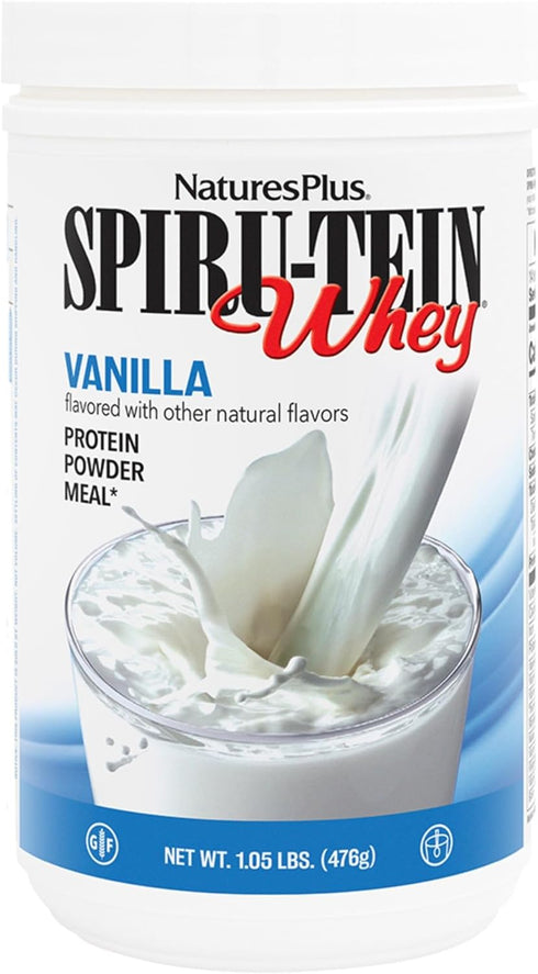 Natures Plus SPIRU-TEIN WHEY Shake, Vanilla - 1.05 lb - Whey Protein Powder with Spirulina, Vitamins & Minerals, Gluten
