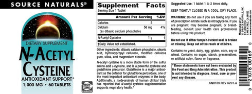 Source Naturals N-Acetyl Cysteine Antioxidant Support, 1000 mg Dietary Supplement for Respiratory Health, 60 Tablets