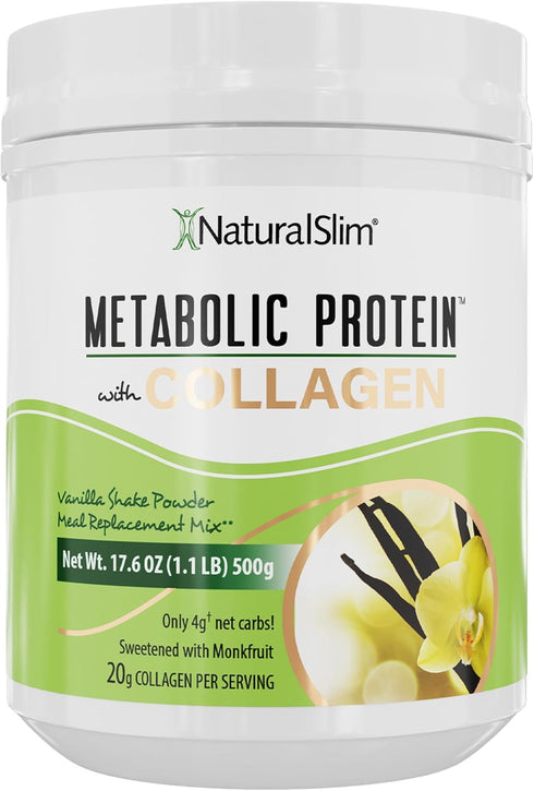 NaturalSlim Metabolic Protein Powder with Collagen Vanilla - Low Carb Meal Replacement Shake Mix - 17.6 oz for Hair,