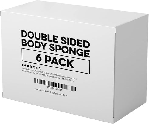 IMPRESA 6 Pack Double Sided Body Sponge for Daily Deep Cleansing and Regular Exfoliating - Buff Puff Style Exfoliating