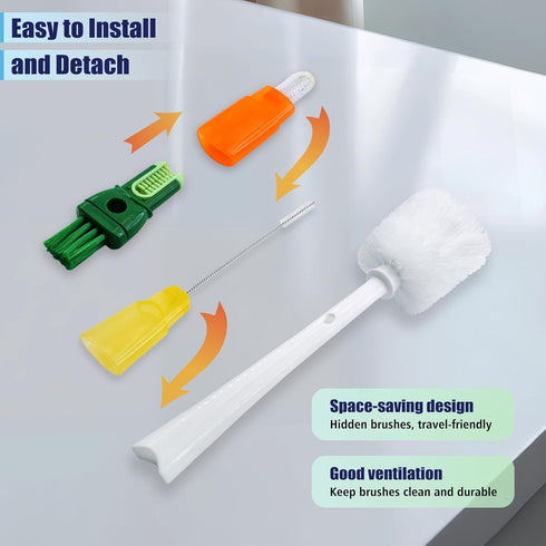 Rovella Set (1Pc Five-in-one Bottle Brush Green), Long Handle Bottle Cleaning Brush Straw Brush Nipple Brush