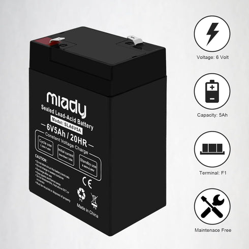 Miady 6V 5Ah (2 Pack) Rechargeable Sealed Lead Acid Battery