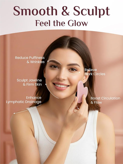 Rena Chris Gua Sha Facial Tools, Pink Stone Guasha Tool for Acupuncture, Manual Massage Tool for Jawline Sculpting