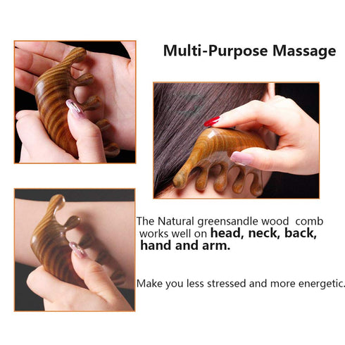 Natural Wood Wide Tooth Hair Comb, Green Sandalwood Hair Pick for Men and Women with Free Storage Pouch