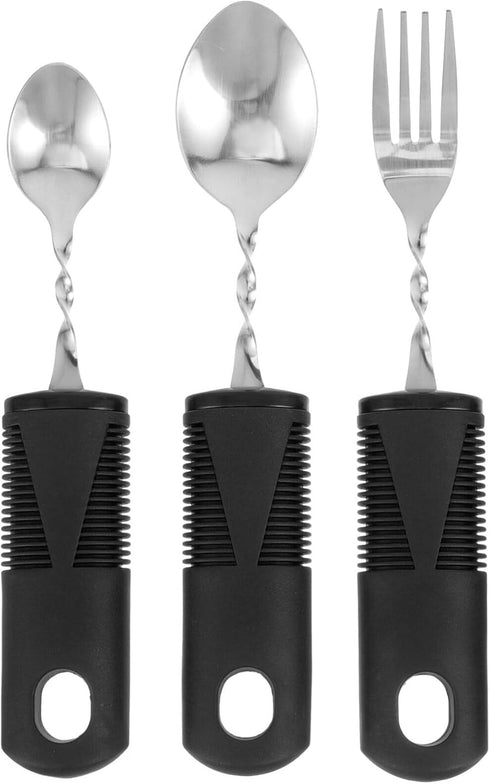 3pcs Bendable Cutlery for Elderly, Weighted Adaptive Utensils for Eating Aid, Angled Fork and Spoon