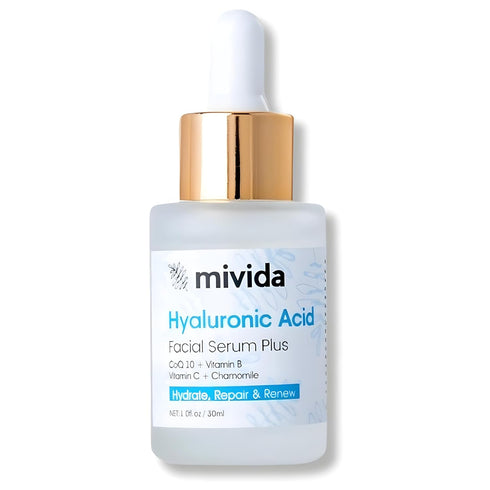 Hyaluronic-Acid Serum for Face, Smoothing Anti Aging Serum with CoQ10, Vit B, C & Chamomile, 1 fl oz