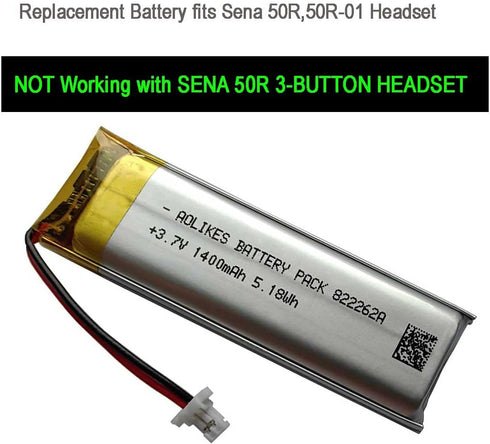 AOLIKES 3.7v 1400mAh Battery Replacement for Sena 50R, 50R-01 Motorcycle Bluetooth Headset, SP76 Battery Replacement (NOT Compatible with 50R 3-Button)