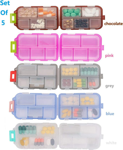 Pill Case (5 Pack) Portable Small Tablet Container Box with 10 Compartments for Travel, Pocket Organizer