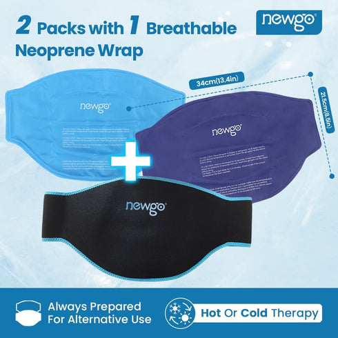 NEWGO Gel Ice Pack for Back Injuries, 2 Pack Lower Back Wrap for Hot Cold Therapy, Black for Sciatica and Pain Relief