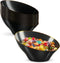 PLASTICPRO Angled Plastic Bowls, Disposable Small Black Serving Bowls with Gold Rim for Party Appetizer Salads, Pack of