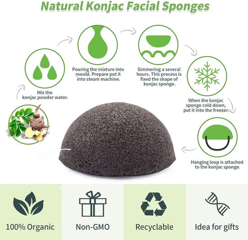 Konjac Face Sponges for Cleansing and Exfoliating, Natural Konjac Sponge Set for Oily Dry Sensitive Skin