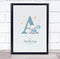 The Card Zoo New Baby Birth Details Christening Nursery Blue Elephant Initial A Gift Print