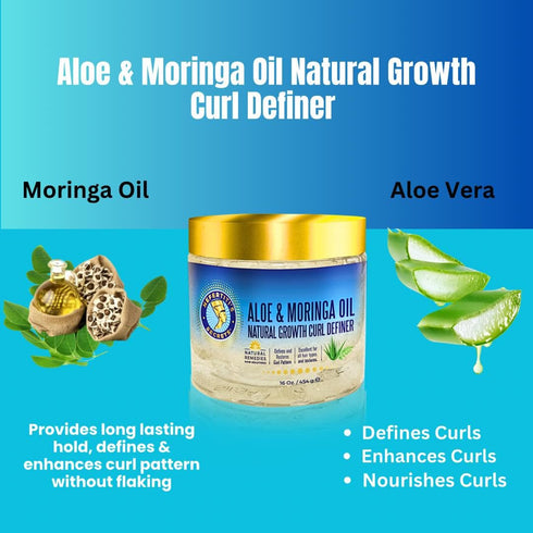 Nefertiti's Secrets Natural Growth Curl Definer, Aloe Vera and Moringa Oil for Hair Growth & Moisture, 16 Oz