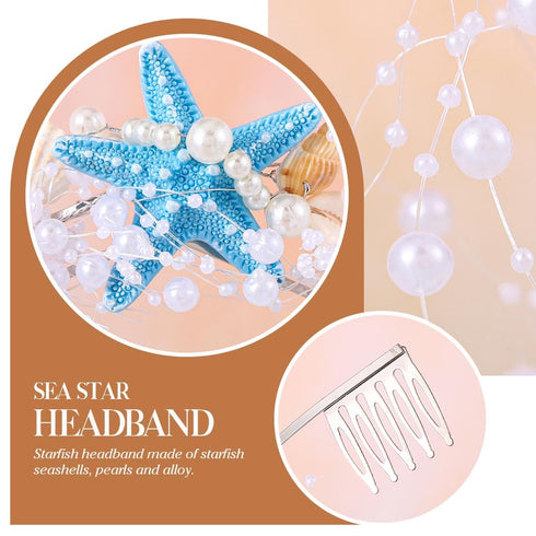 Unicra Starfish Headband, Pearl Bride Wedding Hair Vine, Shell Bridal Headpiece for Women and Girls