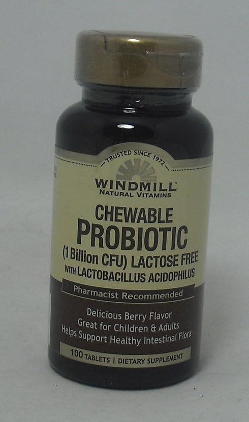 Windmill Probiotic Lactose Free Berry Chewables, 100 Count for Digestive Support