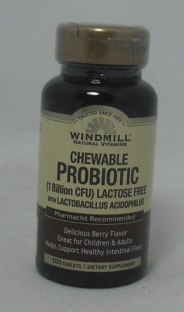Windmill Probiotic Lactose Free Berry Chewables, 100 Count for Digestive Support