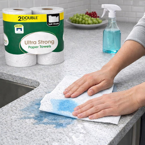 Homavia 2 Paper Towels, White Household Cleaning Rolls for Kitchen, Bathroom and Home Use, Absorbent Disposable Towels