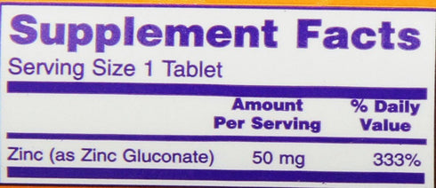 NOW Foods Zinc Gluconate, 100 Tablets / 50mg