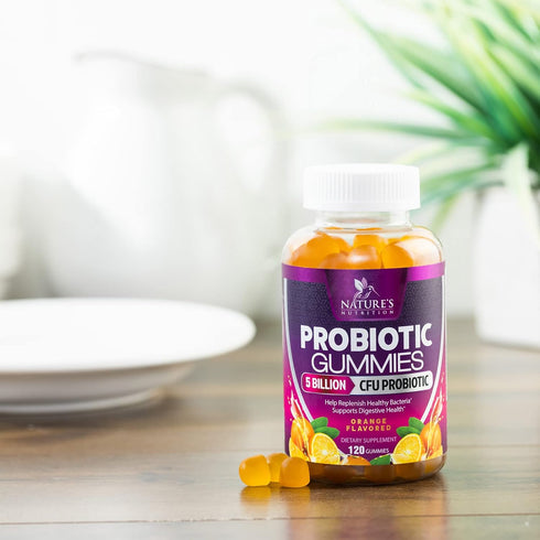 Probiotic Gummies for Digestive Health, 120 Gummies, 5 Billion CFUs, Orange Flavor for Immune Support