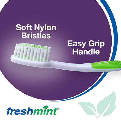 FRESHMINT (144 Pack) Individually Wrapped Premium Toothbrushes, Oversized Easy Grip Handle, Soft Nylon Bristles