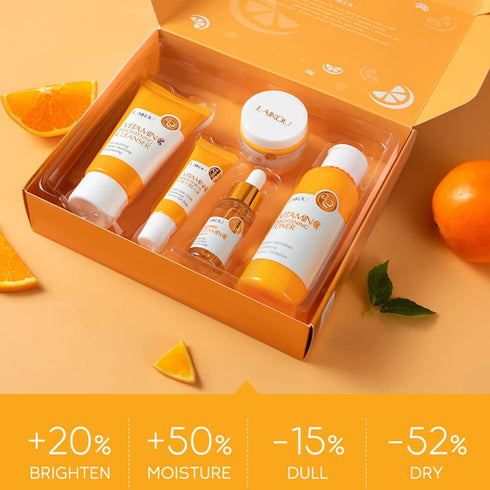 Vitamin C Skincare Set, Moisturizing Face Care Kit with Cleanser, Serum, Cream, Eye Cream, Toner