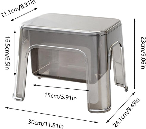Generic Clear Acrylic Stool - Clear Portable Chair for Bedside and Vanity with Storage Shelf | Premium PET Material