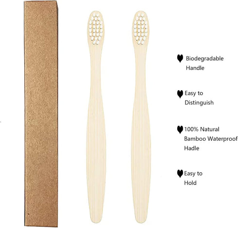 10 PCS Kids Bamboo Toothbrushes Soft Bristles Wooden, Natural Biodegradable BPA Free Eco-Friendly (White)