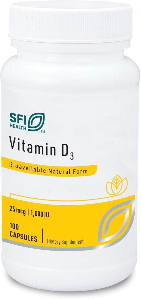 Klaire Labs Vitamin D3 1000 IU, 100 Capsules | High Potency Bone & Immune Support, Hypoallergenic