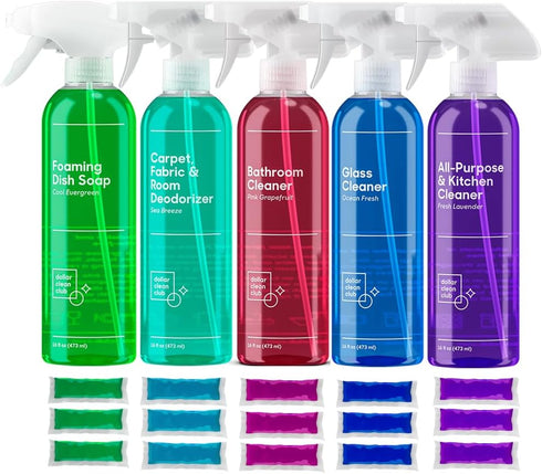 Complete Home Cleaning 15 Pack Kit for Kitchen, Bathroom, Carpet, Dish, and Glass Cleaner Refills