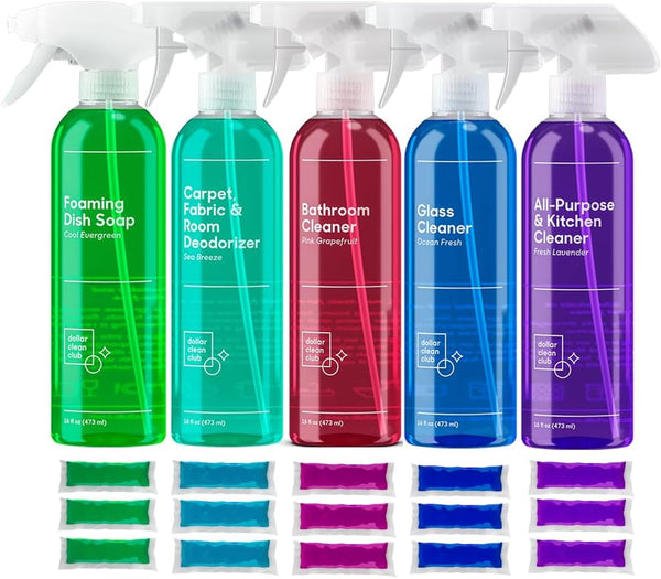 Complete Home Cleaning 15 Pack Kit for Kitchen, Bathroom, Carpet, Dish, and Glass Cleaner Refills