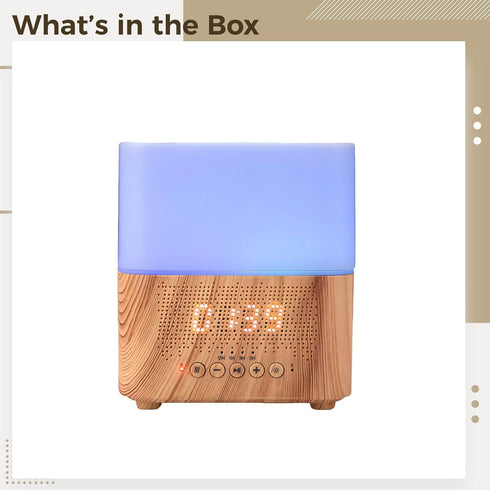 LUMINFLY 300Ml Essential Oil Diffuser Wireless Speaker, Alarm Clock, Night Light, Wood Grain, for Bedroom Living Room