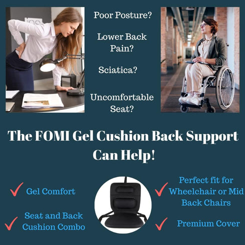FOMI Gel Wheelchair and Low Back Chairs Seat and Back Cushion | Orthopedic Seat Pad, Firm Back Support and Lumbar