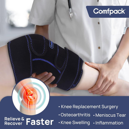 Knee Ice Pack Wrap with Cold Compression for Pain Relief, Reusable Gel Hot Cold Therapy for Knee Injuries & Surgery