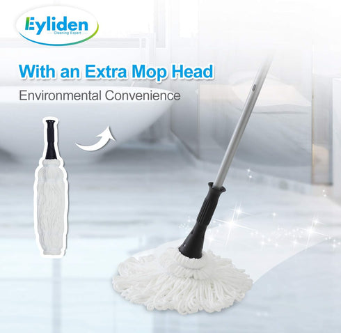 Eyliden Mop with 57.5 inch Long Handle - 2 Reusable Heads, Easy Wringing Twist Mop for Floor Cleaning, Commercial