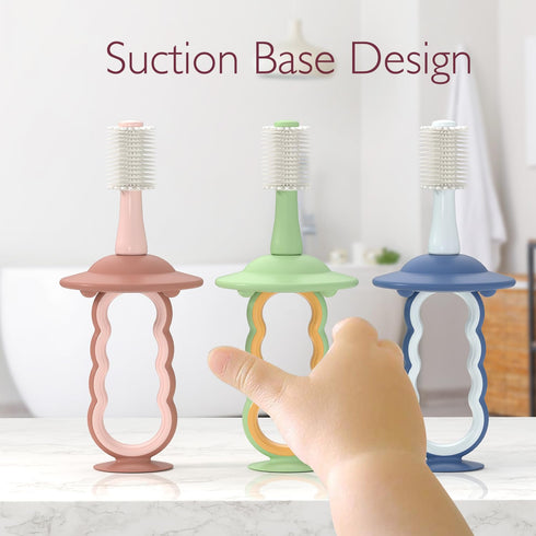Momcozy Baby Toothbrush - 360° Ultrasoft Toothbrush for Infant | Suction Base, Baby Oral Cleaner, Pink
