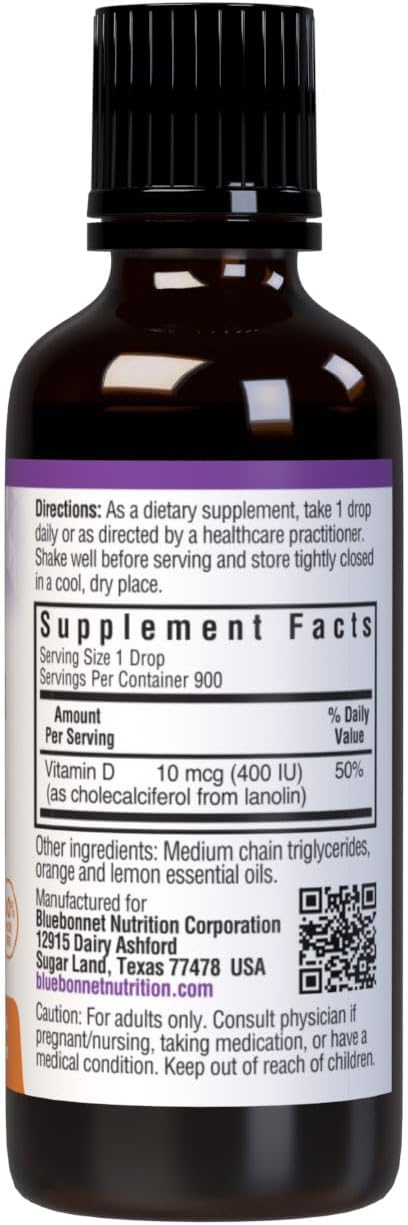 BlueBonnet Liquid Vitamin D3 Drops, 400 IU, Citrus, 1 Fl Oz